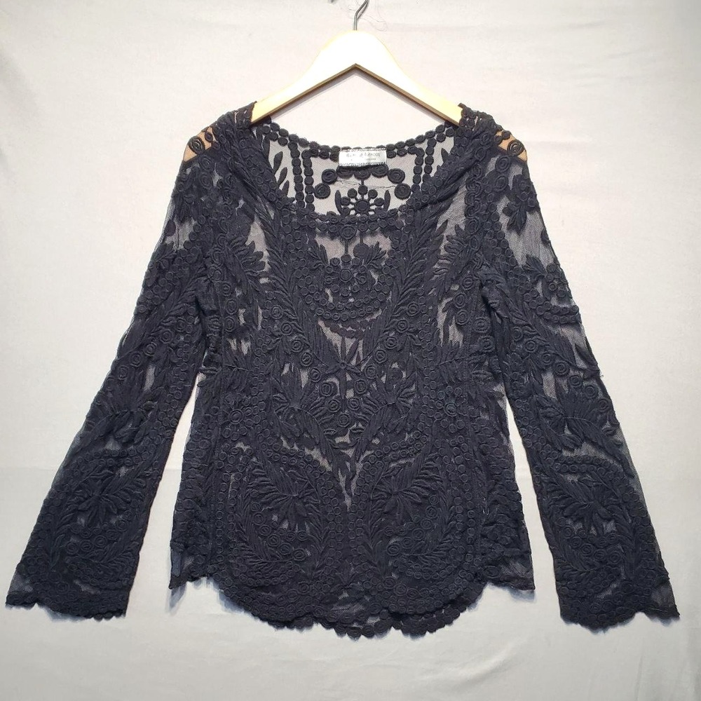 Giddy Up Glamour Black Sheer Lace Top Small Boho Western‎ Bell Sleeve Whimsigoth